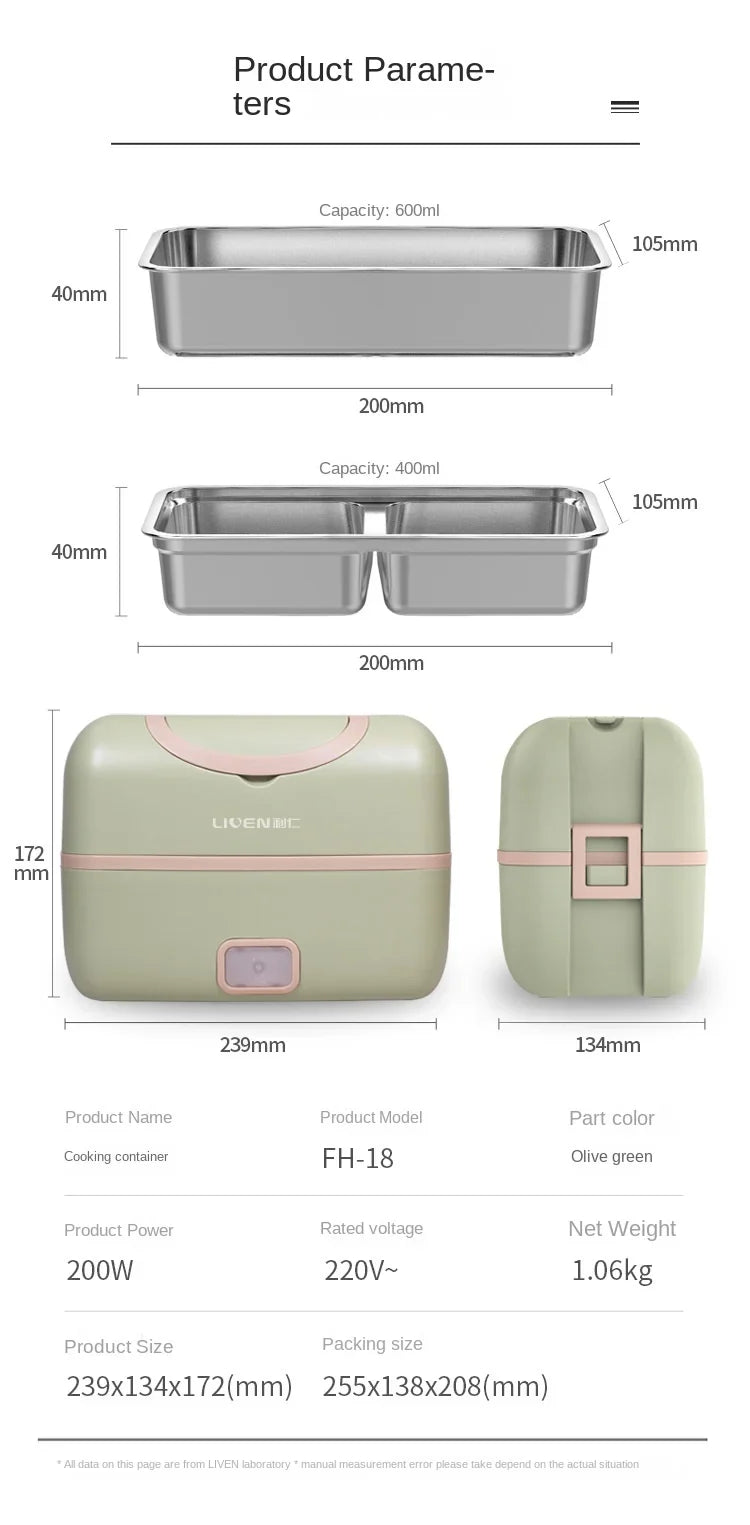 Liren Portable Electric Lunch Box – 304 Stainless Steel