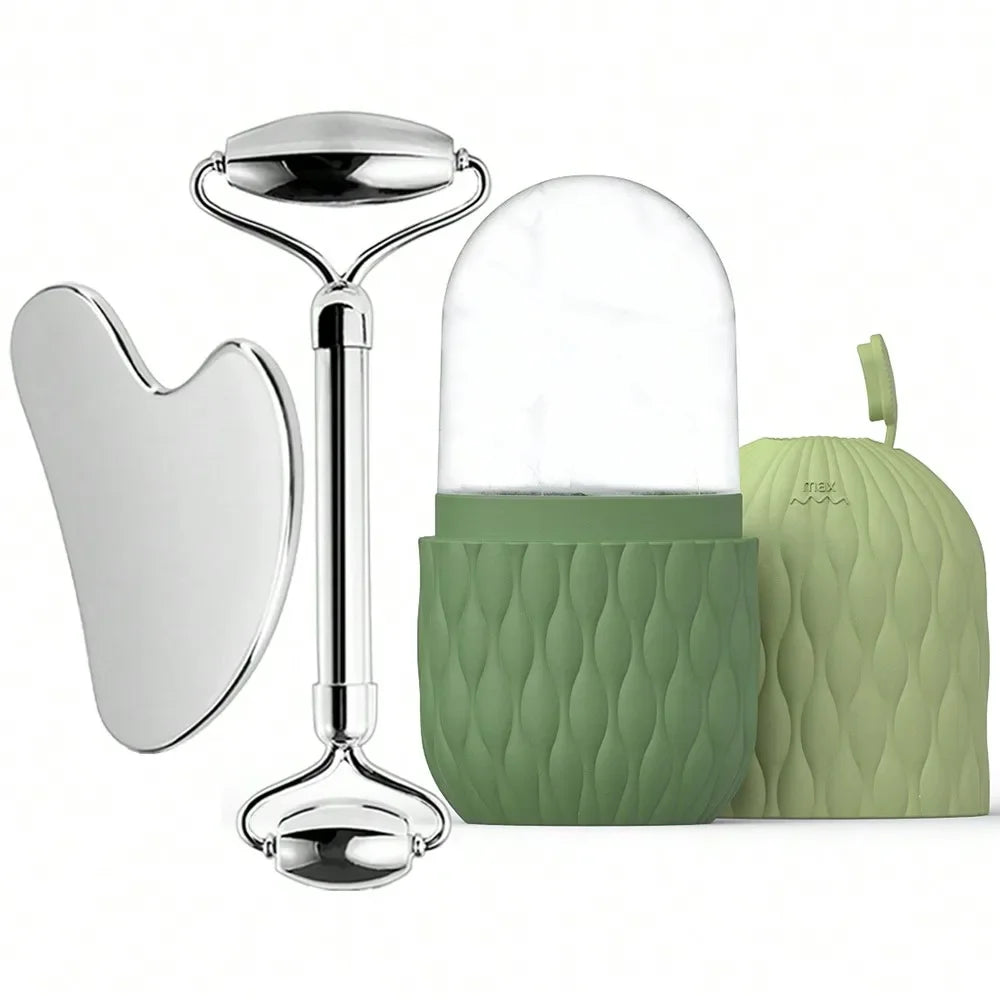 “3-in-1 Ice Roller & Gua Sha Facial Massage Kit for Glowing Skin”